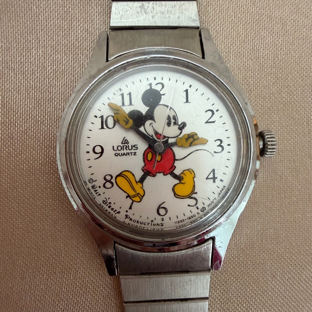 RARE Mickey Mouse Watch ~ Vintage Lorus Disney Jewelry ~ New Battery Metal Band